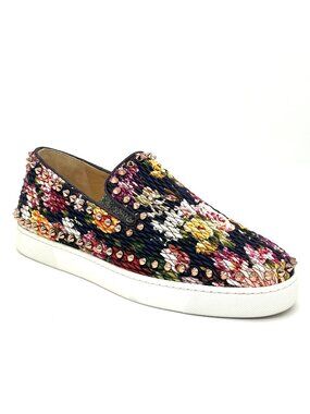 Christian Louboutin PIK BOAT Quilted Floral Tissu Spike Flats Sneakers Shoes
